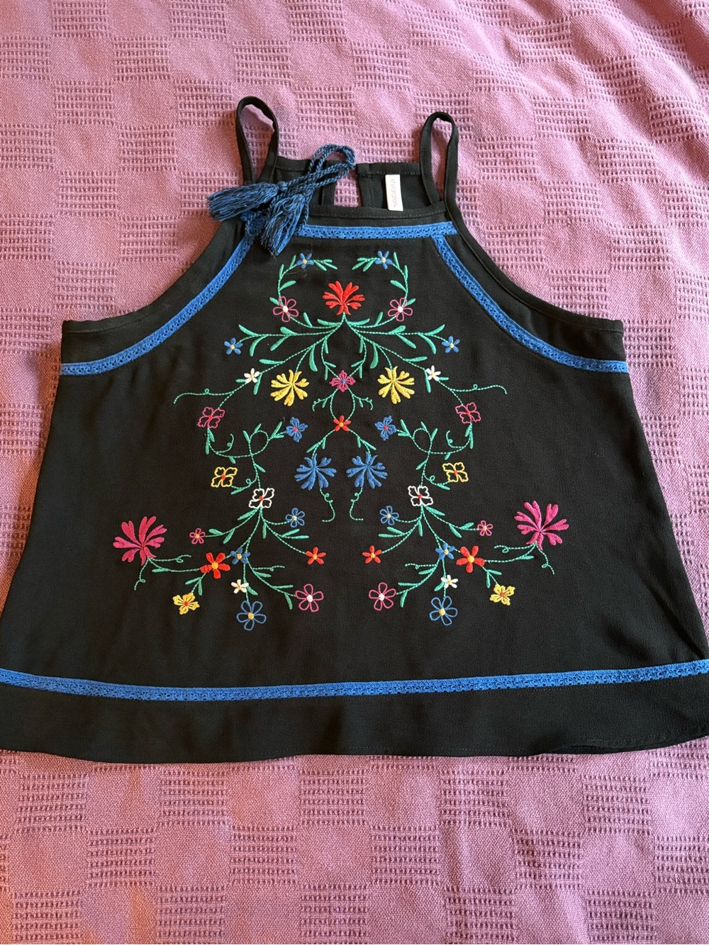 Xhilaration Black Embroidered Floral Halter Camisole